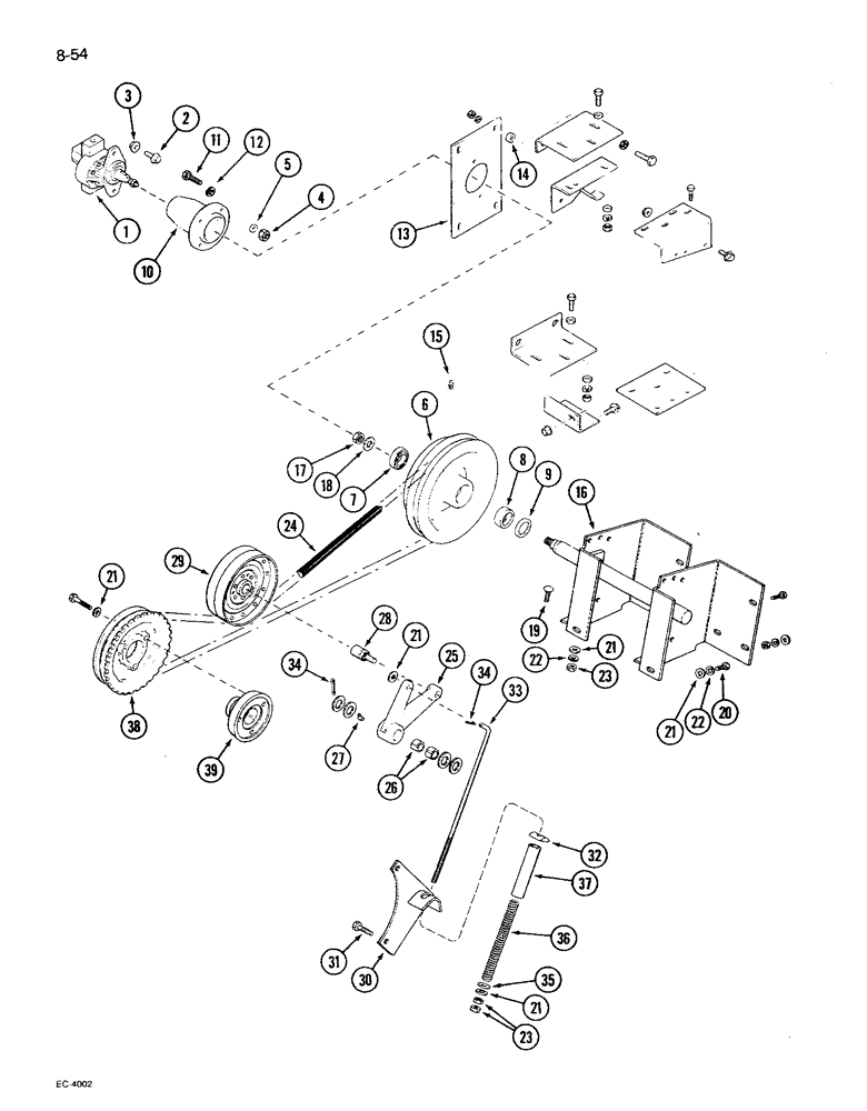 Схема запчастей Case IH 1680 - (8-054) - AUXILIARY PUMP MOUNTING & DRIVE, HEADER PUMP & REEL, P.I.N. JJC0117060 & AFTER (07) - HYDRAULICS