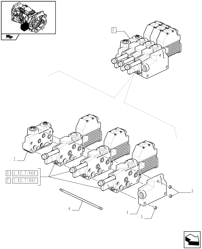 Схема запчастей Case IH PUMA 140 - (1.82.7/07A) - 3 SLICE ELECTROHYDRAULIC MID MOUNTED VALVES - BREAKDOWN (07) - HYDRAULIC SYSTEM