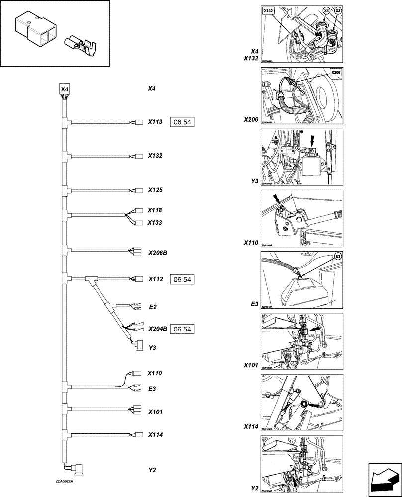 Схема запчастей Case IH LBX331P - (06.55[01]) - CONNECTORS, X4 WIRING LOOM - D258 (06) - ELECTRICAL SYSTEMS
