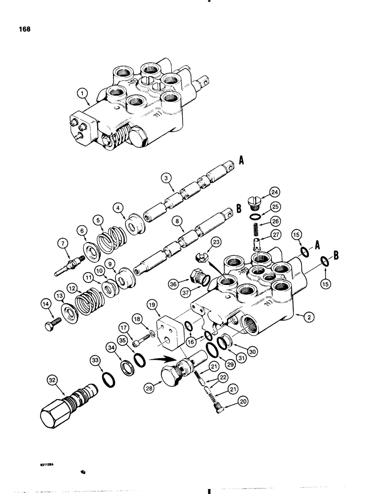 Схема запчастей Case IH 1845B - (168) - LOADER CONTROL VALVE (08) - HYDRAULICS