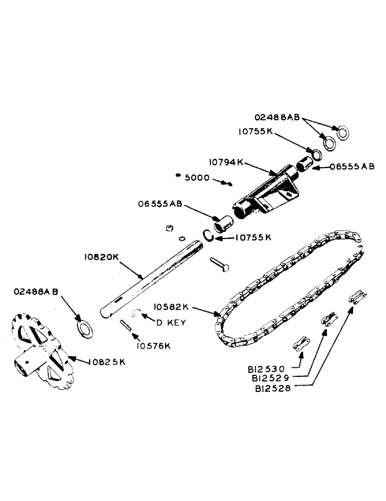 Схема запчастей Case IH 100 - (23) - DRIVE SPROCKEY SHAFT & CHAIN, KEY CONSTRUCTION, 1951 & AFTER 
