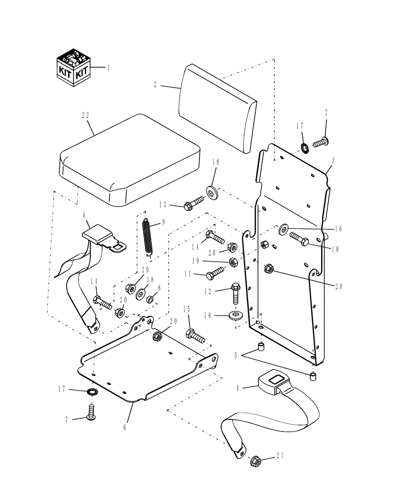 Схема запчастей Case IH WDX1202S - (18.20) - INSTRUCTORS SEAT KIT Attachments