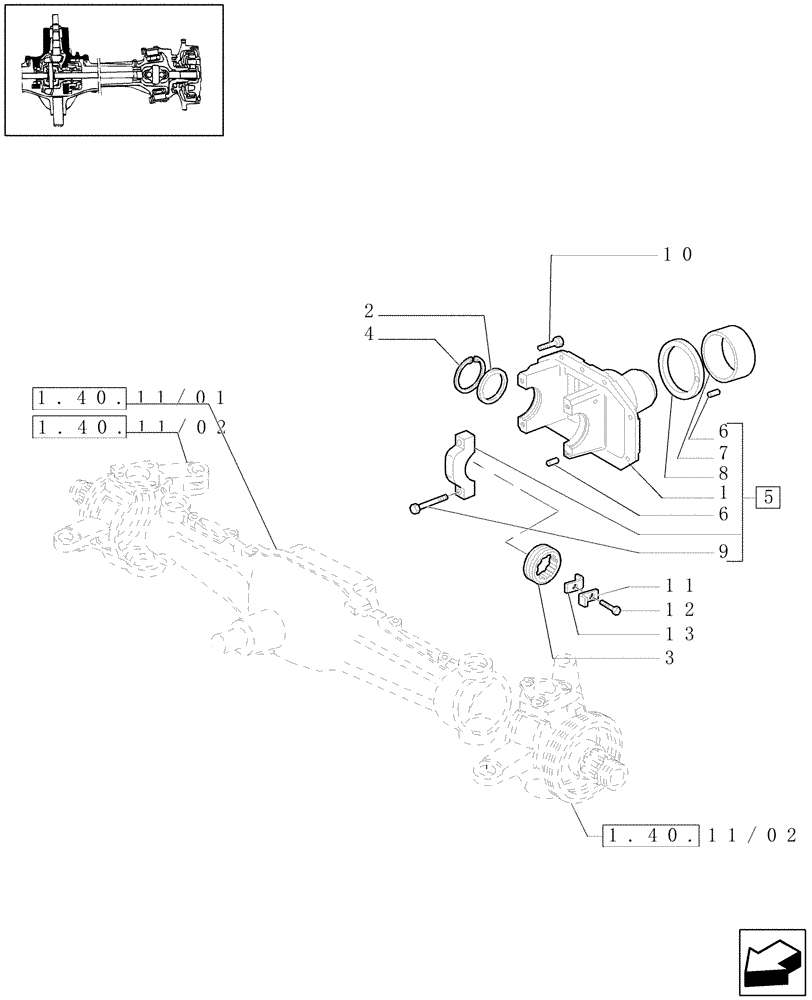 Схема запчастей Case IH JX90 - (1.40.11/05) - (VAR.385) STANDARD FRONT AXLE W/LIMITED SLIP DIFF, W/ FRONT BRAKES (40KM/H) - SUPPORT (04) - FRONT AXLE & STEERING