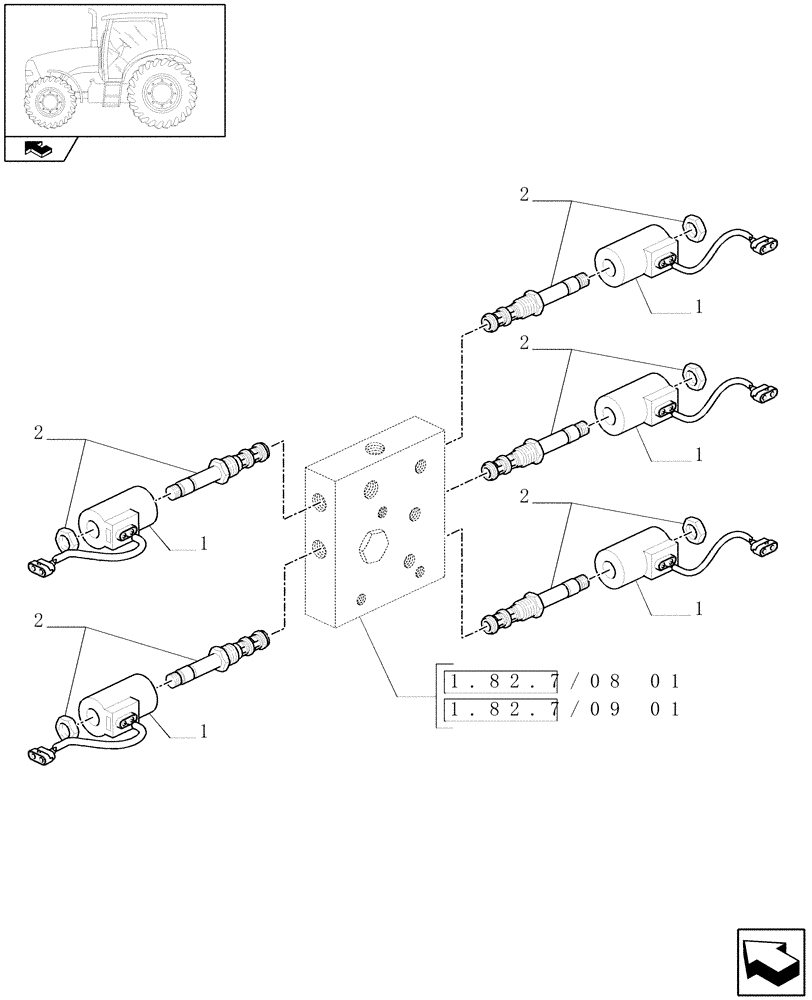 Схема запчастей Case IH PUMA 165 - (1.75.0/09) - (VAR.484) RIGHT LIFT ROD AND TOP LINK HYDRAULIC ADJUST W/ELECTRONIC CONTROL - SOLENOID VALVES (06) - ELECTRICAL SYSTEMS
