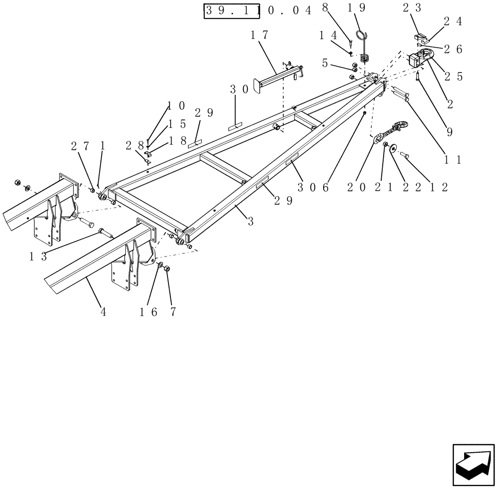 Схема запчастей Case IH 40 - (39.110.01) - DRAWPOLE (39) - FRAMES AND BALLASTING