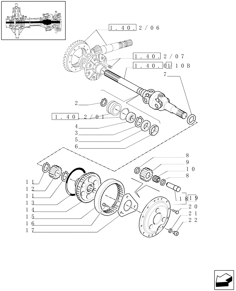 Схема запчастей Case IH MAXXUM 110 - (1.40. 2/10[01A]) - 4WD (CL.3) FRONT AXLE WITH WET CLUTCH, "TERRALOCK" - PROPELLER SHAFT AND EPICYC. GEAR TRAIN - D6449 (04) - FRONT AXLE & STEERING