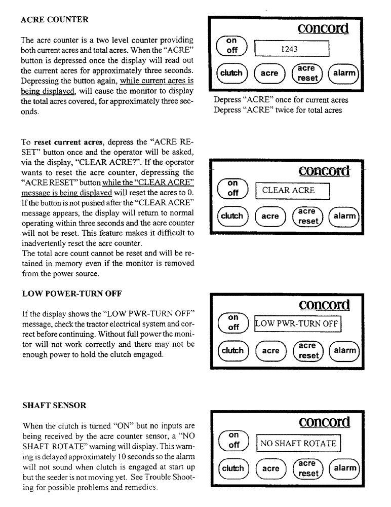 Схема запчастей Case IH 1100 - (C26) - ACRE COUNTER/LOW POWER-TURN OFF/SHAFT SENSOR 