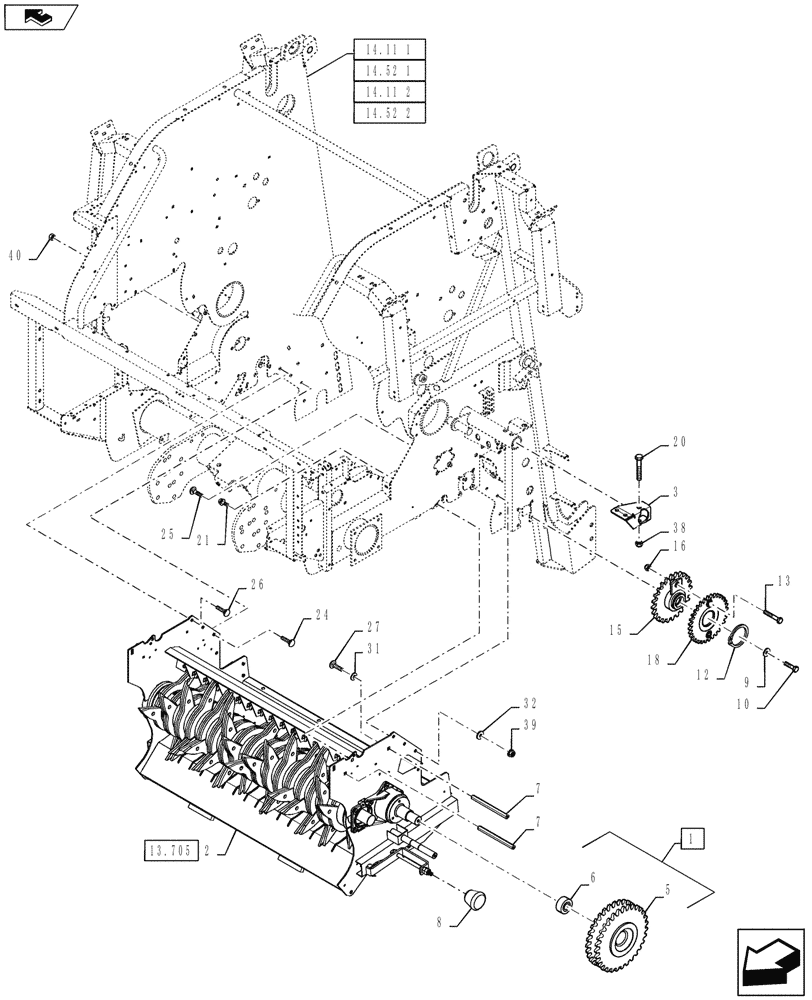 Схема запчастей Case IH RB454 - (13.710) - ROTOR CUTTER DRIVE, P.I.N. Y9N043084 & PRIOR (13) - FEEDER