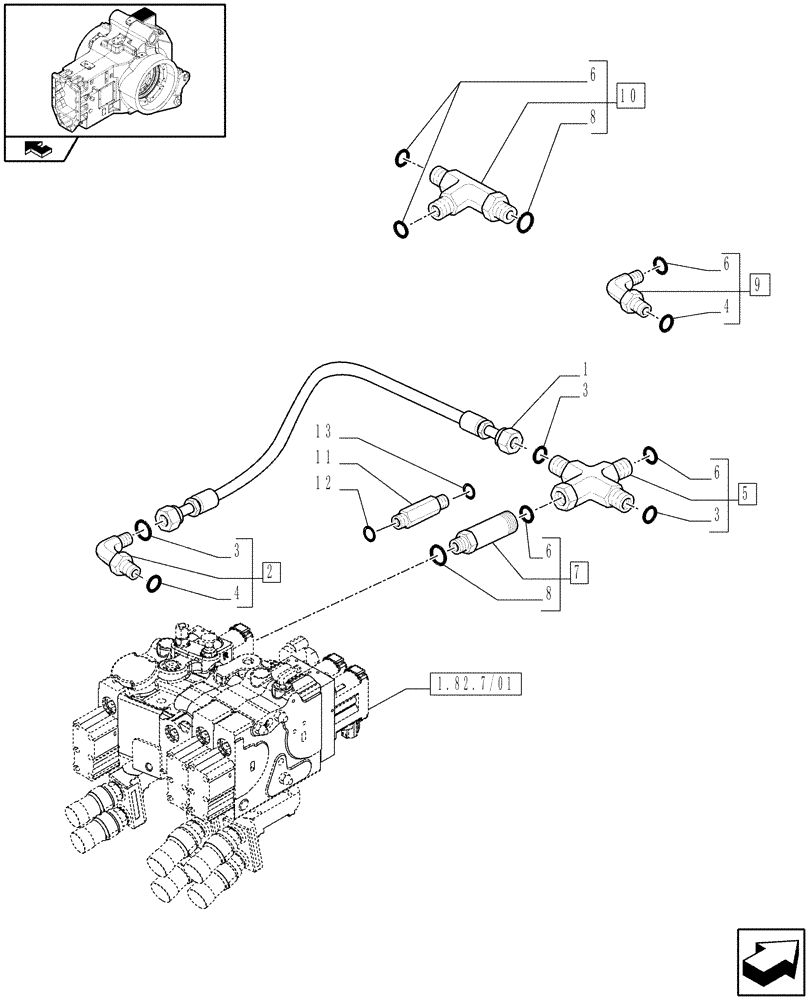 Схема запчастей Case IH PUMA 195 - (1.82.7/09[03]) - (VAR.484) RIGHT LIFT ROD AND TOP LINK HYDRAULIC ADJUST W/ELECTRONIC CONTROL - PIPES (07) - HYDRAULIC SYSTEM