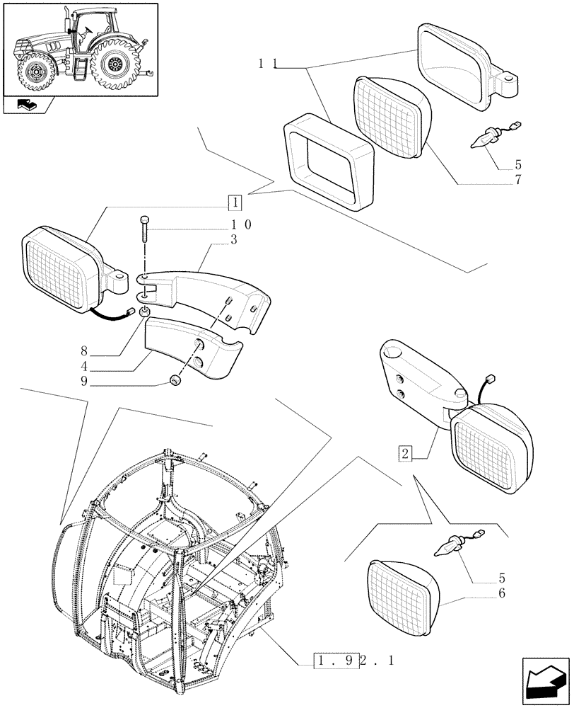 Схема запчастей Case IH PUMA 195 - (1.75.7/01 ) - (VAR.100-773) GRABRAIL WORK LAMPS (06) - ELECTRICAL SYSTEMS