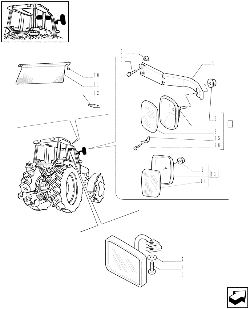 Схема запчастей Case IH MXM140 - (1.93.6) - REAR MIRROR - SUN SCREEN (10) - OPERATORS PLATFORM/CAB