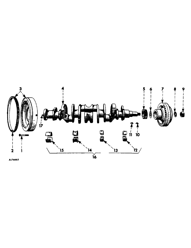 Схема запчастей Case IH 303 - (376) - C-221 ENGINE, 3-9/16 X 3-11/16, CRANKSHAFT, FLYWHEEL AND BEARINGS (10) - ENGINE