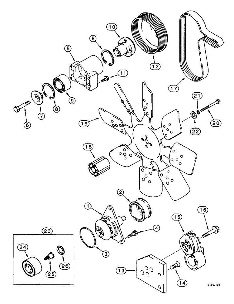 Схема запчастей Case IH 2166 - (2-20) - WATER PUMP, FAN AND BELT, 6T-830 ENGINE, PRIOR TO COMBINE P.I.N. JJC0180000 (01) - ENGINE