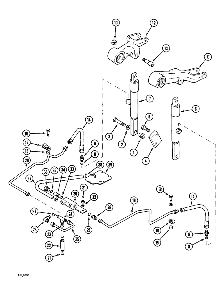 Схема запчастей Case IH 3230 - (8-064) - ASSISTOR RAM AND PIPES TWIN, TRACTOR WITHOUT CAB (08) - HYDRAULICS
