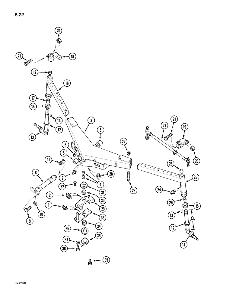 Схема запчастей Case IH 395 - (5-022) - ADJUSTABLE SWEPT BACK FRONT AXLE, 48 TO 80 INCH TREAD (05) - STEERING