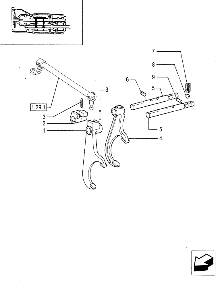 Схема запчастей Case IH JX90 - (1.29.0/01[01]) - (VAR.113) GEARBOX - 20+12 SYNCHRO SHUTTLE+CREÈPER - ROD AND FORK (03) - TRANSMISSION