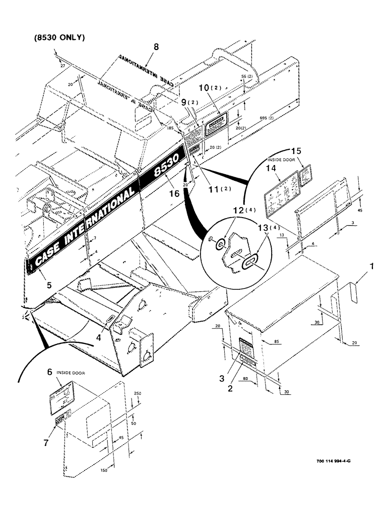 Схема запчастей Case IH 8530 - (9-08) - DECALS AND LOCATION DIAGRAM - LEFT, (8530 ONLY) Decals & Attachments