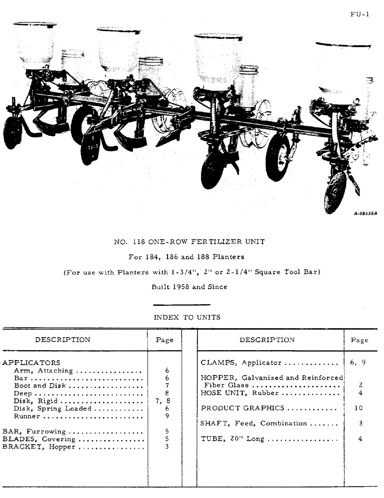 Схема запчастей Case IH 118 - (J-01) - NO. 118 ONE-ROW FERTILIZER UNIT - INDEX TO UNITS 