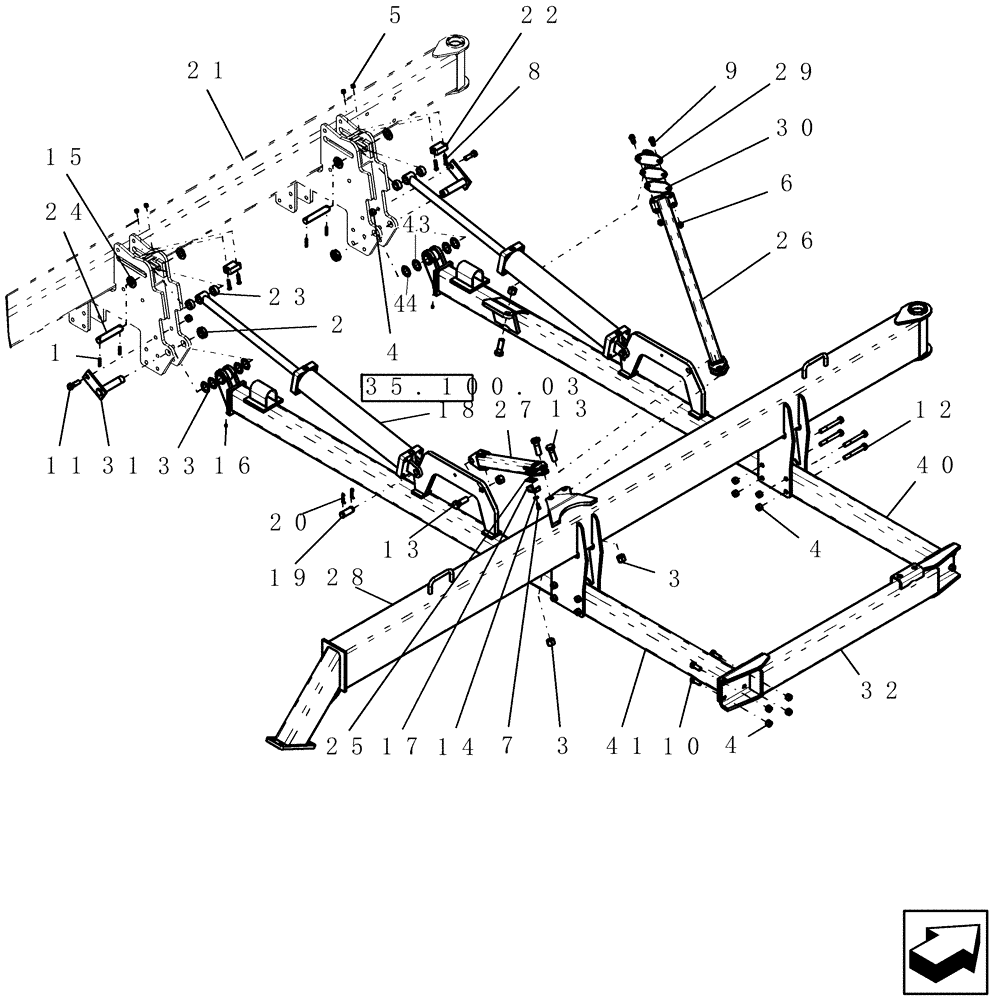 Схема запчастей Case IH 40 - (39.100.02) - WING FRAME (39) - FRAMES AND BALLASTING