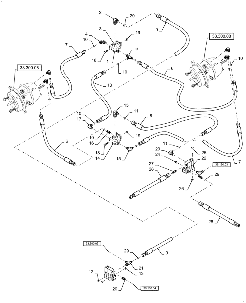Схема запчастей Case IH TITAN 3530 - (33.300.04) - REAR BRAKE AIR LINES AND FITTINGS (33) - BRAKES & CONTROLS