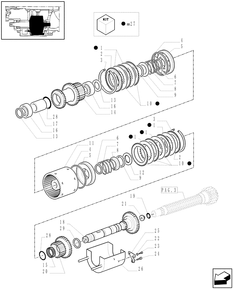 Схема запчастей Case IH JX1080U - (1.27.1/06[02]) - (VAR.748/1) 24+24 40 KM/H, HI-LO, POWER SHUTTLE, HYDRAULIC P.T.O. -DRIVEN SHAFT & CLUTCH (03) - TRANSMISSION