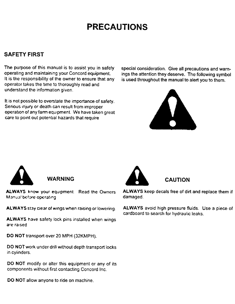 Схема запчастей Case IH CONCORD - (A02) - PRECAUTIONS 