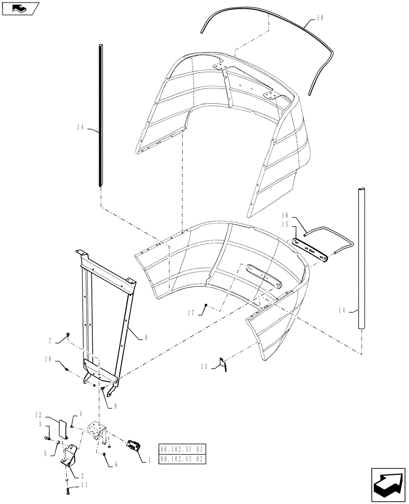 Схема запчастей Case IH STEIGER 400 - (90.100.01[02]) - ENGINE HOOD - GRILL AND SUPPORT (90) - PLATFORM, CAB, BODYWORK AND DECALS