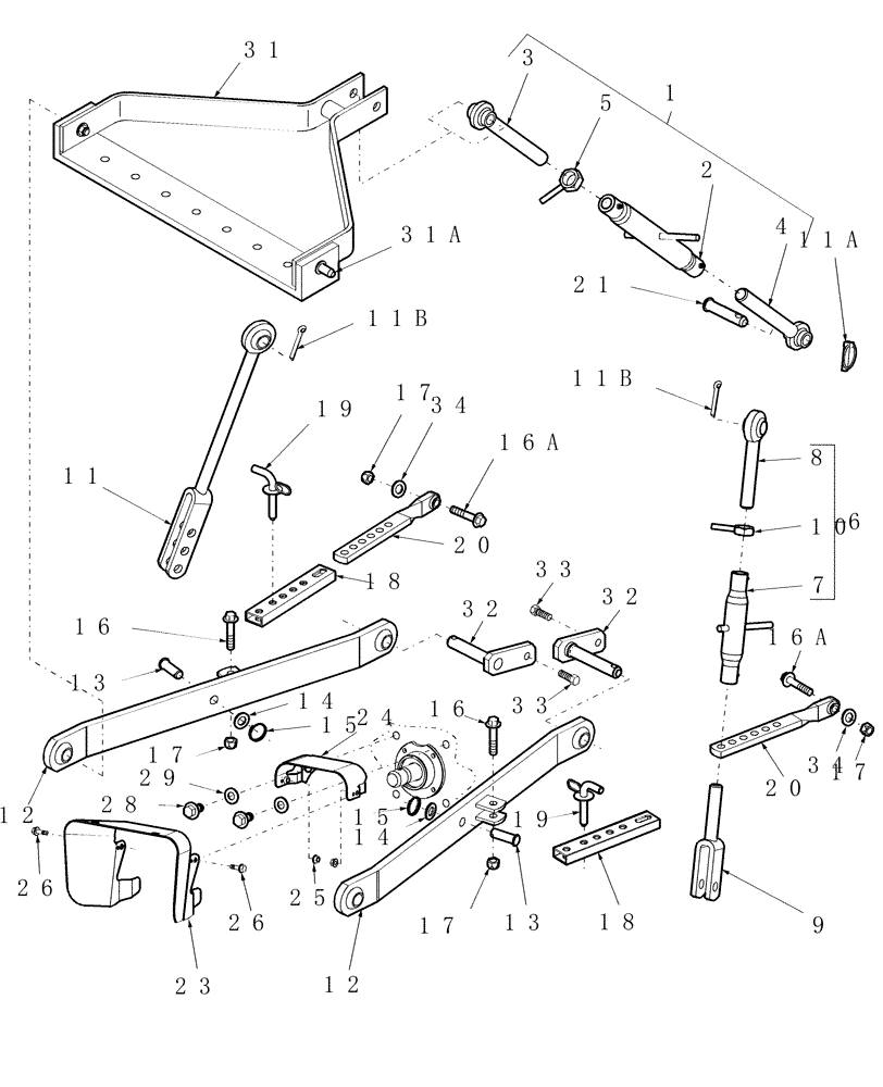 Схема запчастей Case IH D35 - (09.01) - ECONOMY 3PT HITCH ASSY. & PTO SHIELD (09) - IMPLEMENT LIFT
