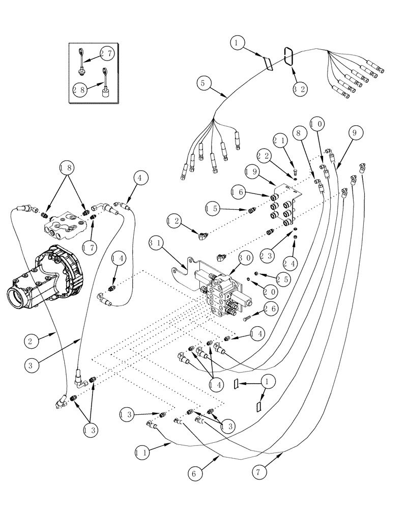 Схема запчастей Case IH L555 - (08-11) - HYDRAULICS EXTERNAL VALVE 3 Function MX80 - MX100C Without Self Leveling (08) - HYDRAULICS