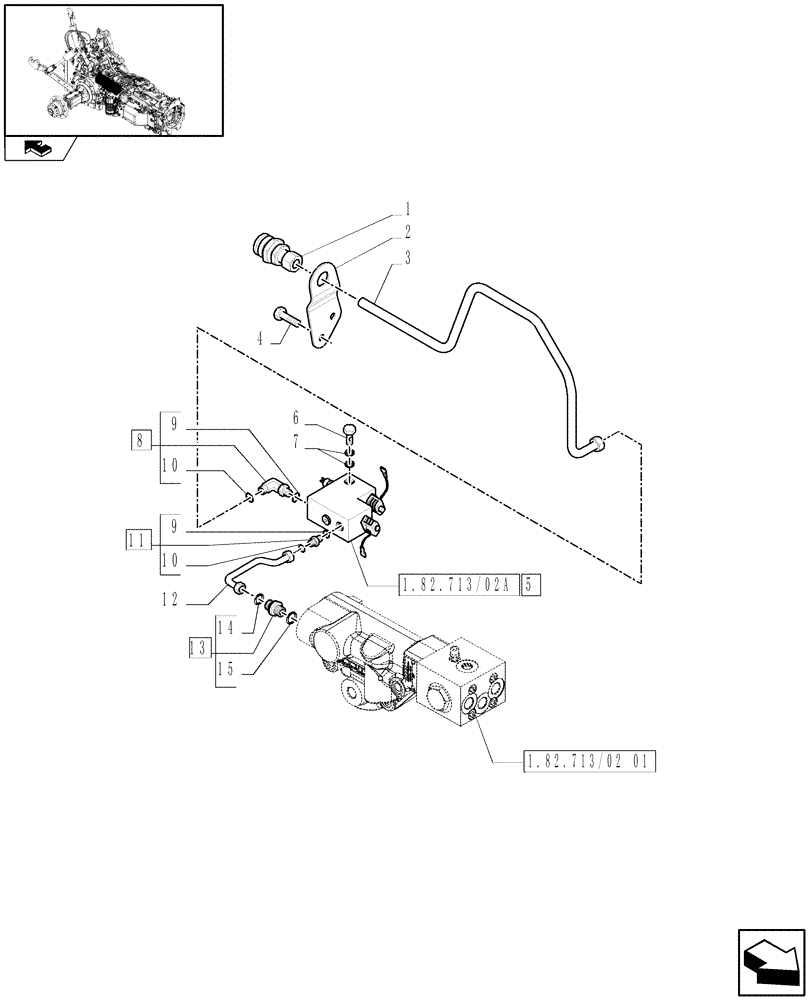 Схема запчастей Case IH PUMA 165 - (1.82.713/02[02]) - (VAR.418) HYDRAULIC TRAILER BRAKE (ITALY) - BRAKING SYSTEM (07) - HYDRAULIC SYSTEM