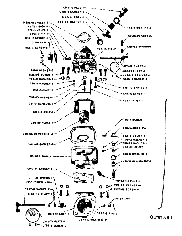 Схема запчастей Case IH LE - (38) - O4669AB ZENITH CARBURETOR MODEL K6A, OUTLINE NUMBER O8714 