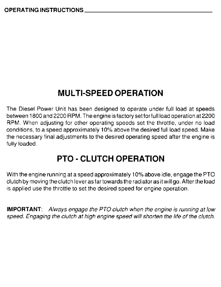 Схема запчастей Case IH 4390 - (017) - OPERATING INSTRUCTIONS, MULTI-SPEED OPERATION, PTO CLUTCH OPERATION 