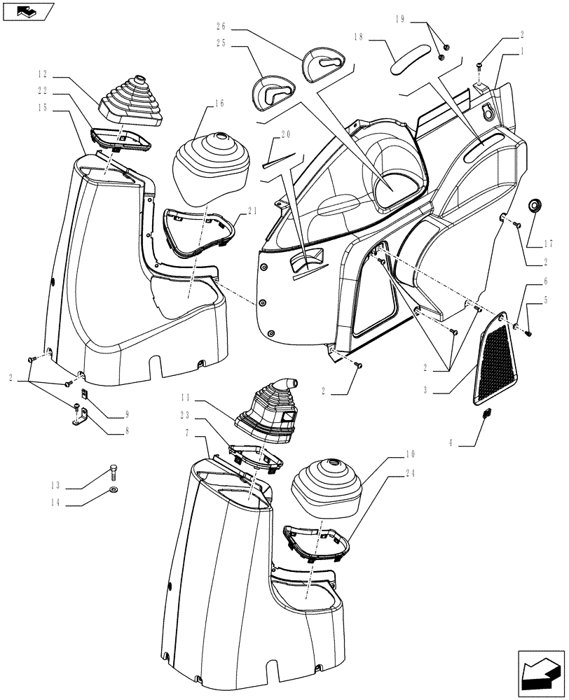Схема запчастей Case IH FARMALL 75C - (90.160.01[02]) - CONTROLS COVER - RH - W/CAB (90) - PLATFORM, CAB, BODYWORK AND DECALS