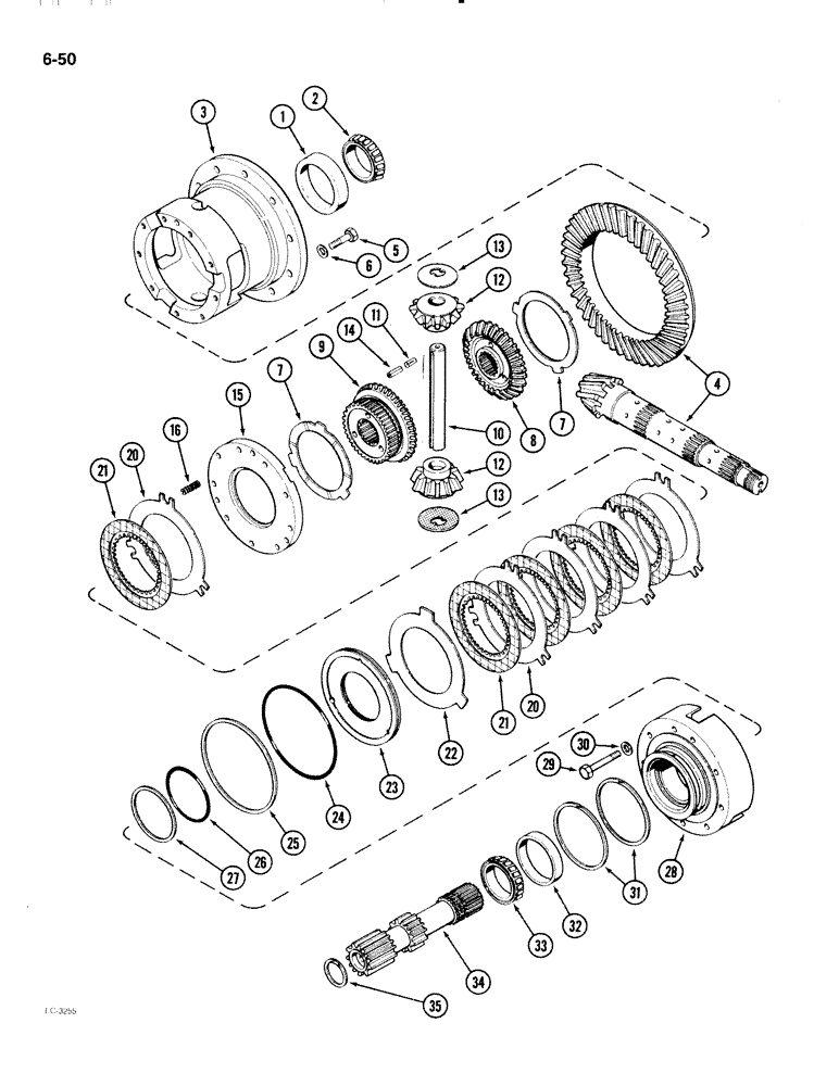 Схема запчастей Case IH 2096 - (6-050) - DIFFERENTIAL ASSEMBLY, PINION GEAR, CLUTCH AND CAGE (06) - POWER TRAIN