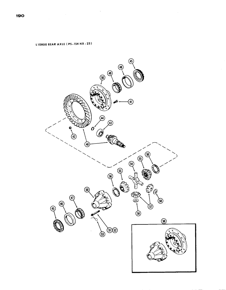 Схема запчастей Case IH 1200 - (190) - L10800 REAR AXLE DIFFERENTIAL, CONTINUED, 15.99 RATIO WITH CARDON JOINT (06) - POWER TRAIN