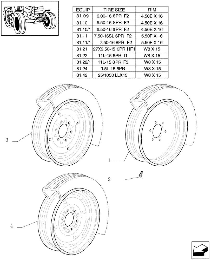 Схема запчастей Case IH JX1070C - (81.00) - 2WD FRONT WHEELS (11) - WHEELS/TRACKS