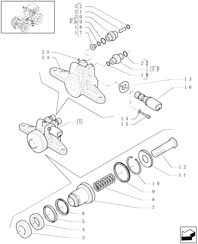 Схема запчастей Case IH MXU130 - (1.80.5/ B) - (VAR.173) FRONT POWER TAKE-OFF - CYLINDER - BREAKDOWN (07) - HYDRAULIC SYSTEM