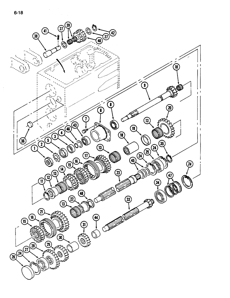 Схема запчастей Case IH 245 - (6-18) - SELECTOR AND COUNTER GEAR UPPER, CONSTANT MESH TRANSMISSION (06) - POWER TRAIN