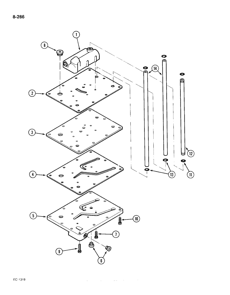Схема запчастей Case IH 385 - (8-286) - REGULATOR VALVE AND PLATE, FORWARD AND REVERSE, TRACTORS P.I.N. 18001 AND AFTER (08) - HYDRAULICS