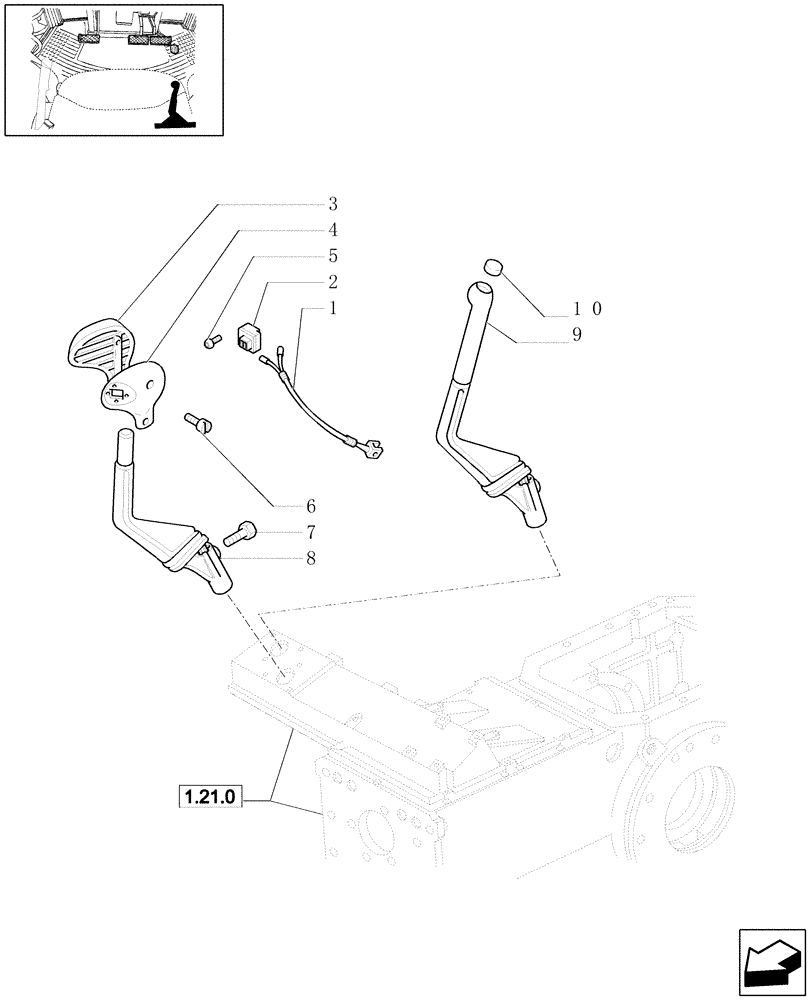 Схема запчастей Case IH JX1080U - (1.96.0/03[02]) - (VAR.271-272-274-276-296) (HI-LO) AND SYNCHRONIZED REVERSING GEAR - 30-40 KM/H - CONTROL LEVERS (10) - OPERATORS PLATFORM/CAB