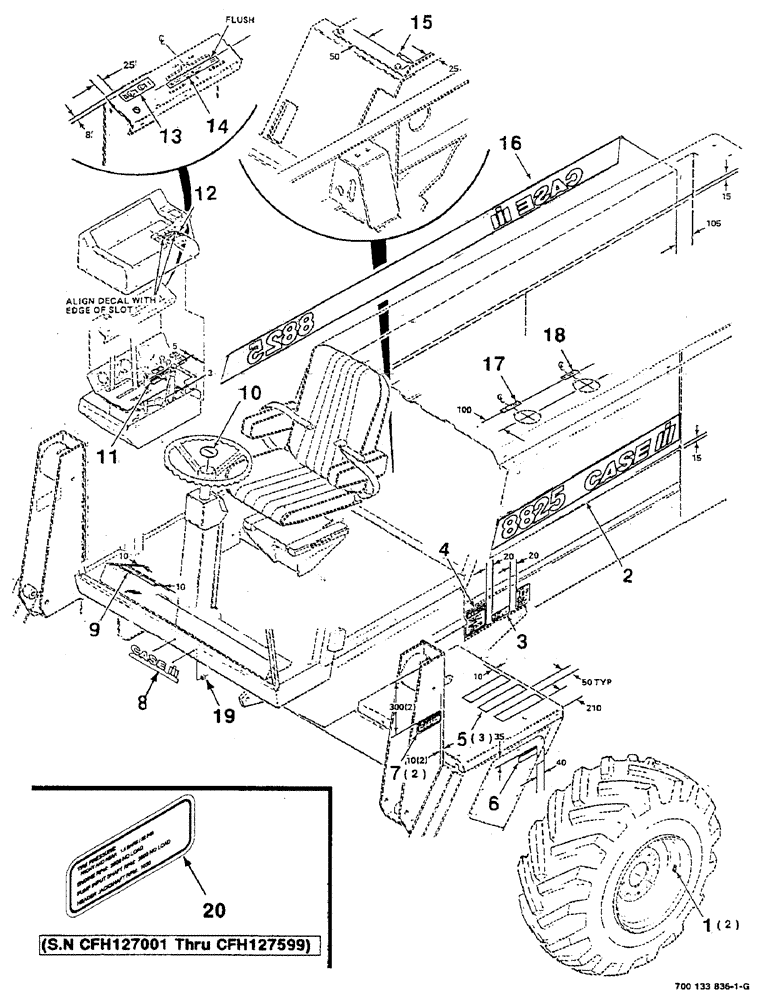 Схема запчастей Case IH 8825HP - (09-02) - DECAL LOCATION DIAGRAM, FRONT (09) - CHASSIS