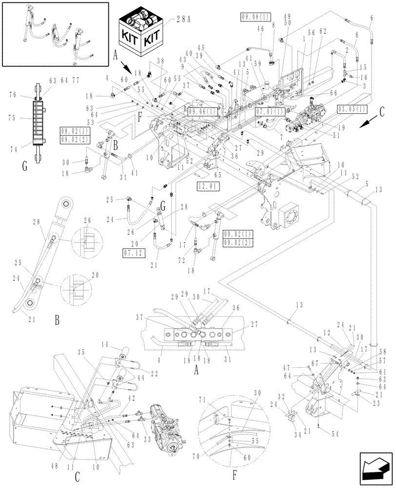 Схема запчастей Case IH WD1203 - (09.05[1]) - HEADER LIFT HYDRAULICS (09) - HEADER LIFT LINKAGE