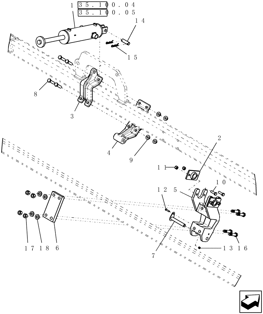 Схема запчастей Case IH 40 - (35.100.06) - SUBBAR CYLINDER MOUNT ASSEMBLY (35) - HYDRAULIC SYSTEMS
