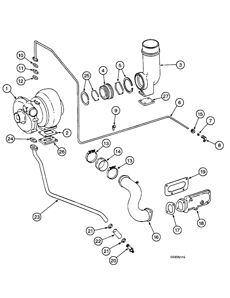 Схема запчастей Case IH DT-407 - (7-60) - TURBOCHARGER AND CONNECTIONS, 1026, 1256, 1456, 21026, 21256, 21456 TRACTORS & 915 COMBINES 