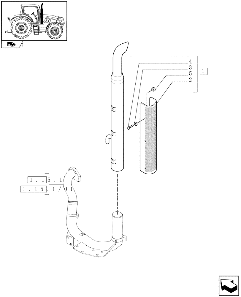 Схема запчастей Case IH MAXXUM 140 - (1.15.1/02) - AIR CLEANER WITH PRE-CLEANER "SPIN TUBE" FOR ROOF WITH LOW PROFILE - SILENCER (MUFFLER) (VAR.332189-333189) (02) - ENGINE EQUIPMENT