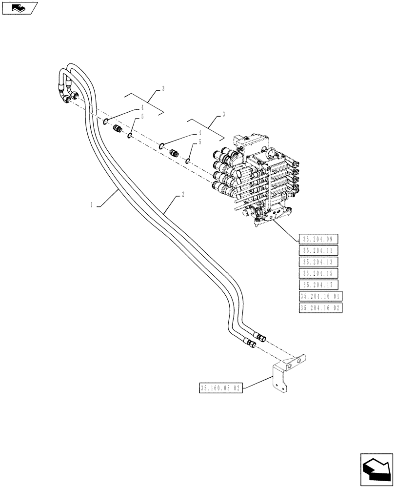 Схема запчастей Case IH PUMA 160 - (35.160.05[01]) - VAR - 331926 - FRONT HPL - TUBES FROM ELECTROHYDRAULIC REMOTE VALVES (35) - HYDRAULIC SYSTEMS