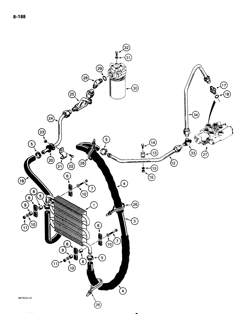 Схема запчастей Case IH 1818 - (8-188) - HYDROSTATIC DRIVE HYDRAULIC CIRCUIT RETURN LINES TO OIL COOLER & FILTER (08) - HYDRAULICS