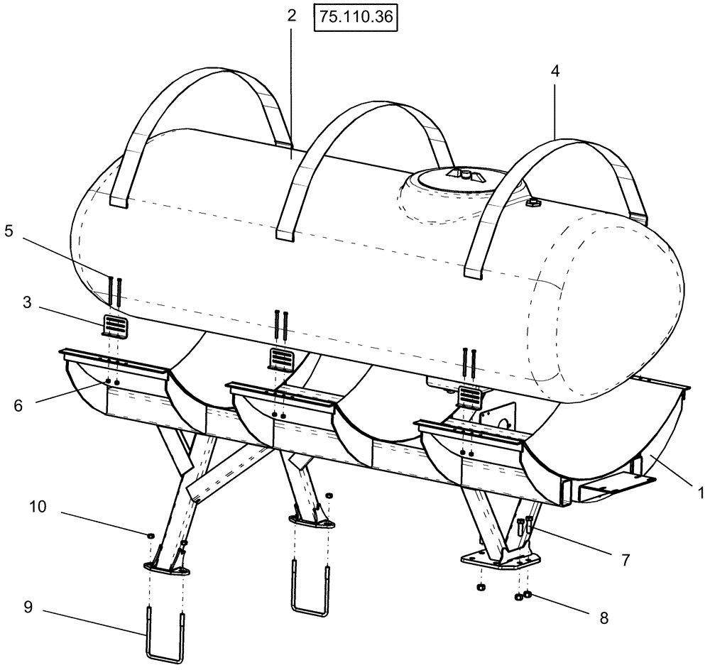 Схема запчастей Case IH 1250 - (75.110.18) - LIQUID FERTILIZER - TANK AND FRAME - 16 ROW, 600 GALLON TANK (75) - SOIL PREPARATION