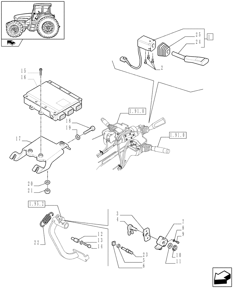 Схема запчастей Case IH FARMALL 95U - (1.91.1/03[01A]) - POWER SHUTTLE TRANSMISSION - ELECTRIC SYSTEM - D6499 (VAR.3331114-333114-331279-333279-331299-333299) (10) - OPERATORS PLATFORM/CAB
