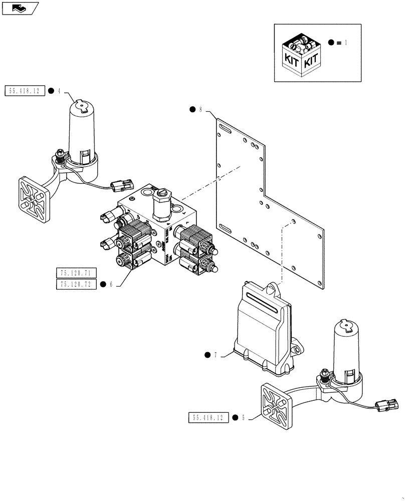 Схема запчастей Case IH 3330 - (55.418.11[01]) - KIT, AUTOBOOM, 120, BOOM LEVEL ONLY (55) - ELECTRICAL SYSTEMS